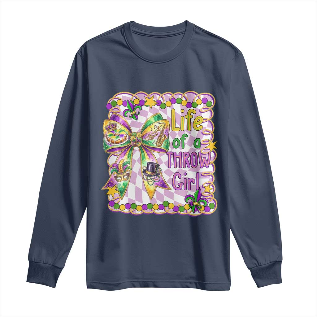 Funny Mardi Gras Throw Girl Life Long Sleeve Shirt Coquette Bow Carnival TS11 Navy Print Your Wear