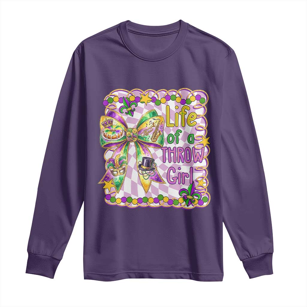 Funny Mardi Gras Throw Girl Life Long Sleeve Shirt Coquette Bow Carnival TS11 Purple Print Your Wear