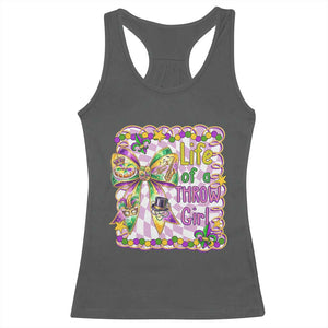 Funny Mardi Gras Throw Girl Life Racerback Tank Top Coquette Bow Carnival TS11 Dark Heather Print Your Wear