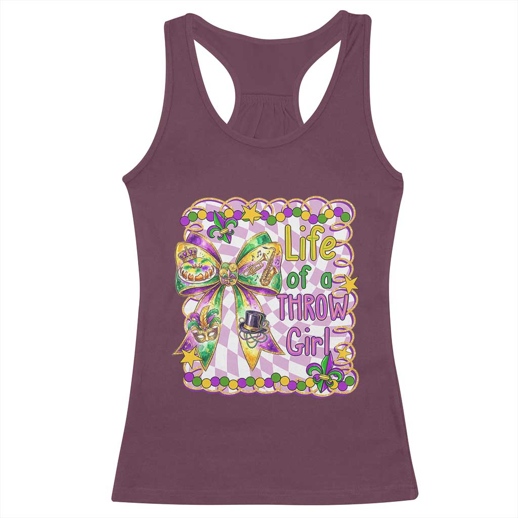 Funny Mardi Gras Throw Girl Life Racerback Tank Top Coquette Bow Carnival TS11 Maroon Print Your Wear