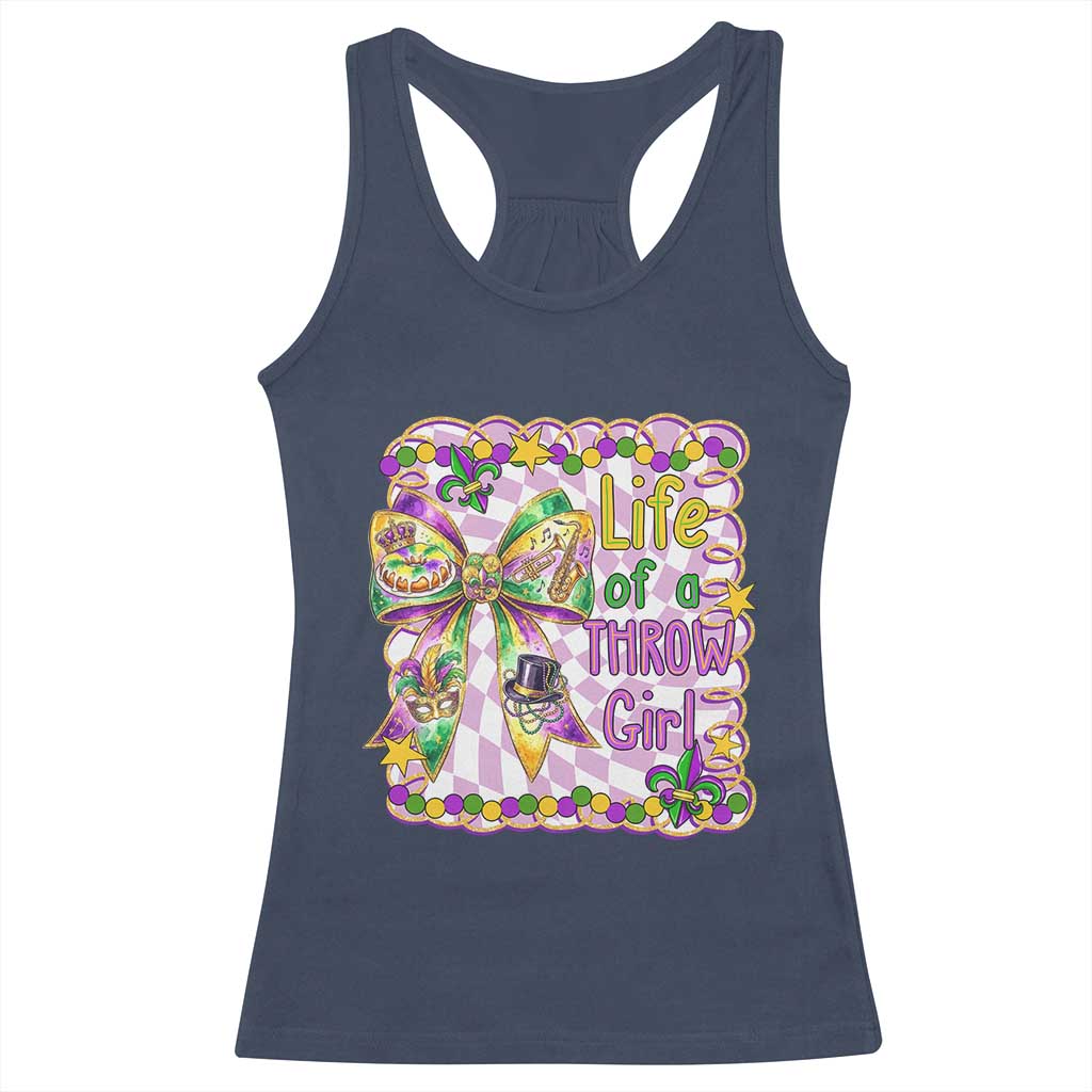 Funny Mardi Gras Throw Girl Life Racerback Tank Top Coquette Bow Carnival TS11 Navy Print Your Wear