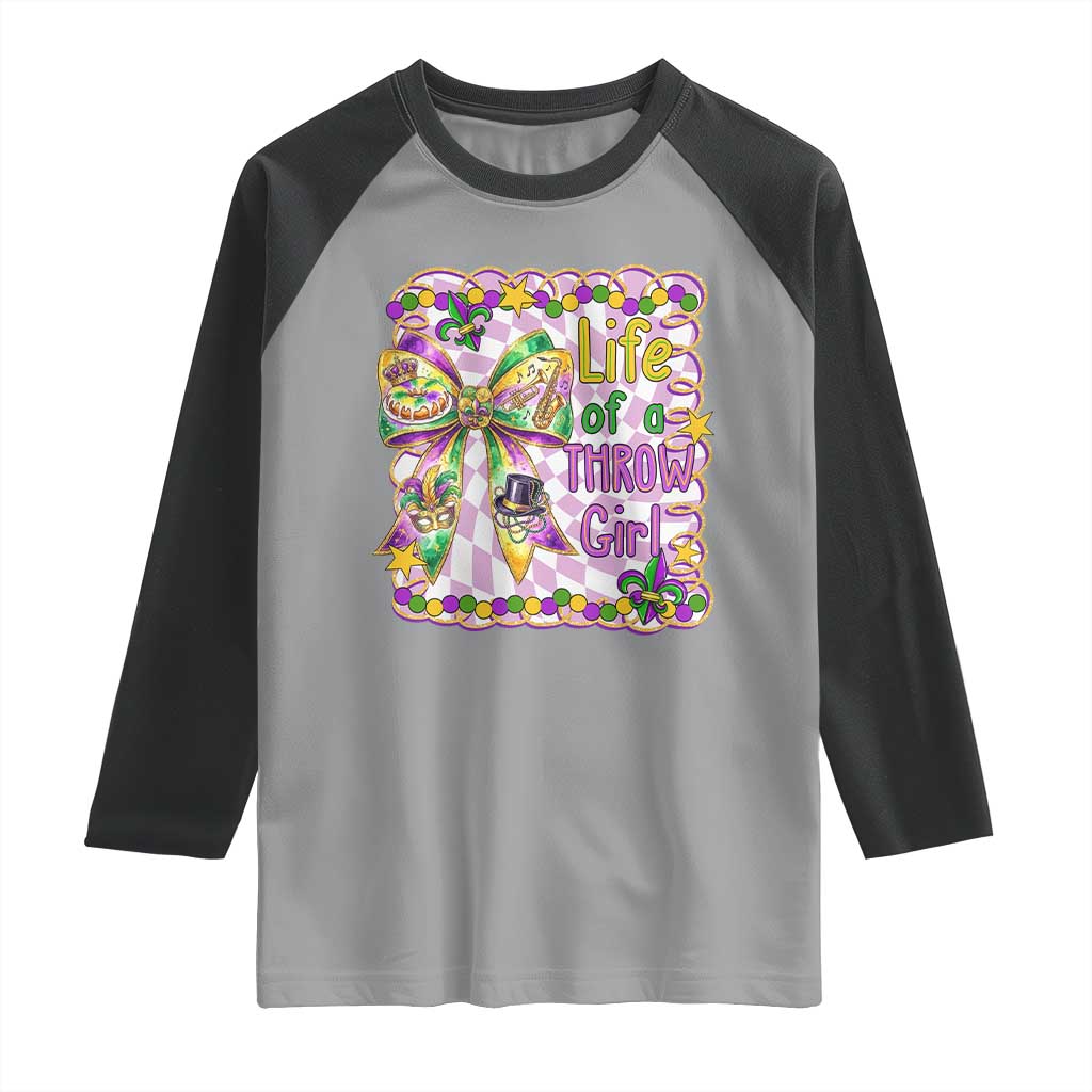 Funny Mardi Gras Throw Girl Life Raglan Shirt Coquette Bow Carnival TS11 Sport Gray Black Print Your Wear