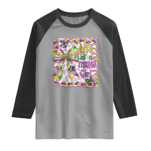 Funny Mardi Gras Throw Girl Life Raglan Shirt Coquette Bow Carnival TS11 Sport Gray Black Print Your Wear
