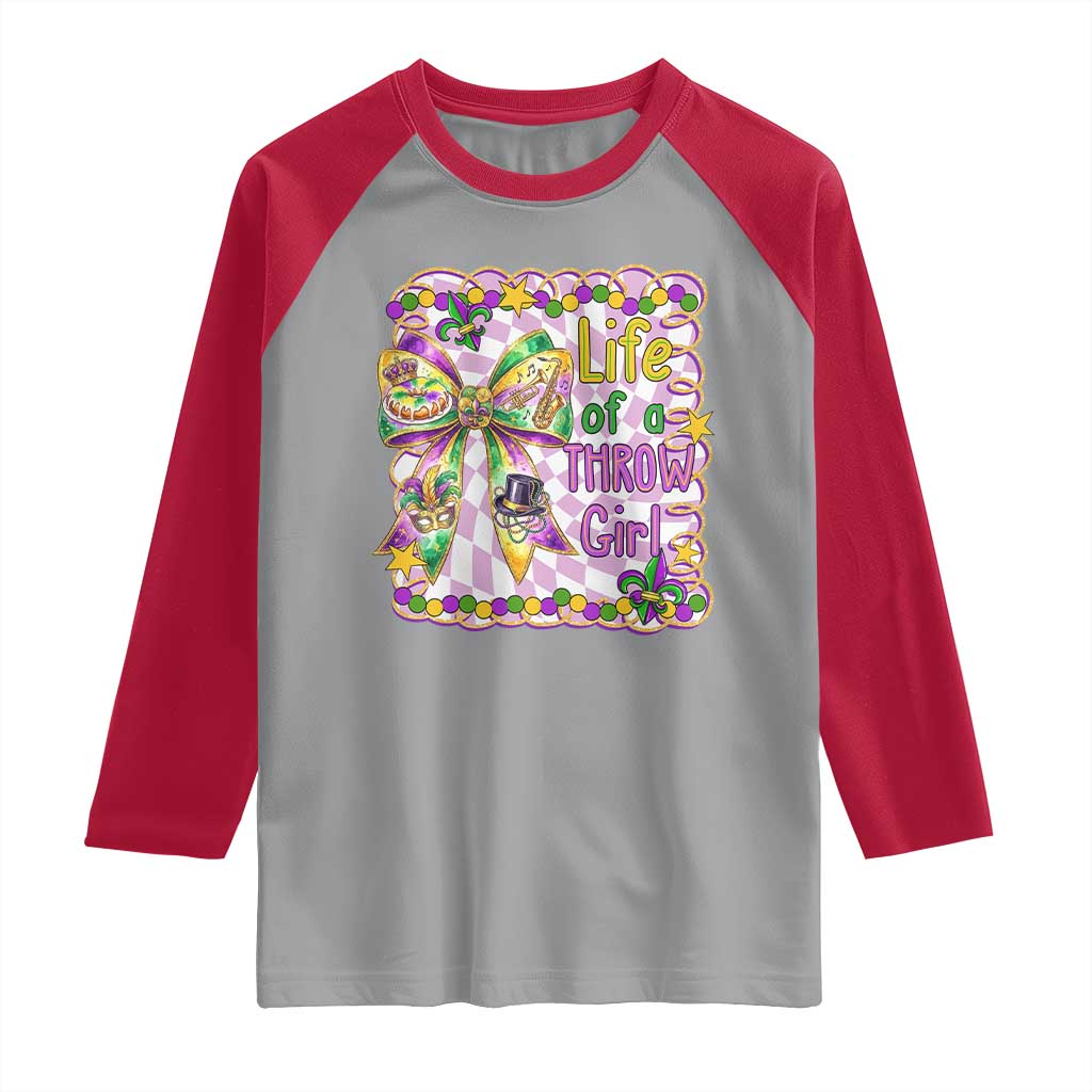 Funny Mardi Gras Throw Girl Life Raglan Shirt Coquette Bow Carnival TS11 Sport Gray Red Print Your Wear