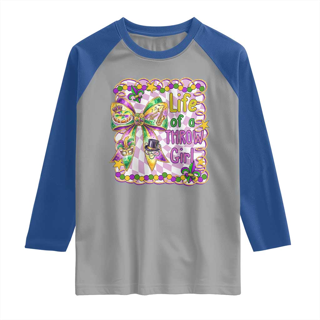 Funny Mardi Gras Throw Girl Life Raglan Shirt Coquette Bow Carnival TS11 Sport Gray Royal Print Your Wear
