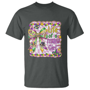 Funny Mardi Gras Throw Girl Life T Shirt Coquette Bow Carnival TS11 Dark Heather Print Your Wear