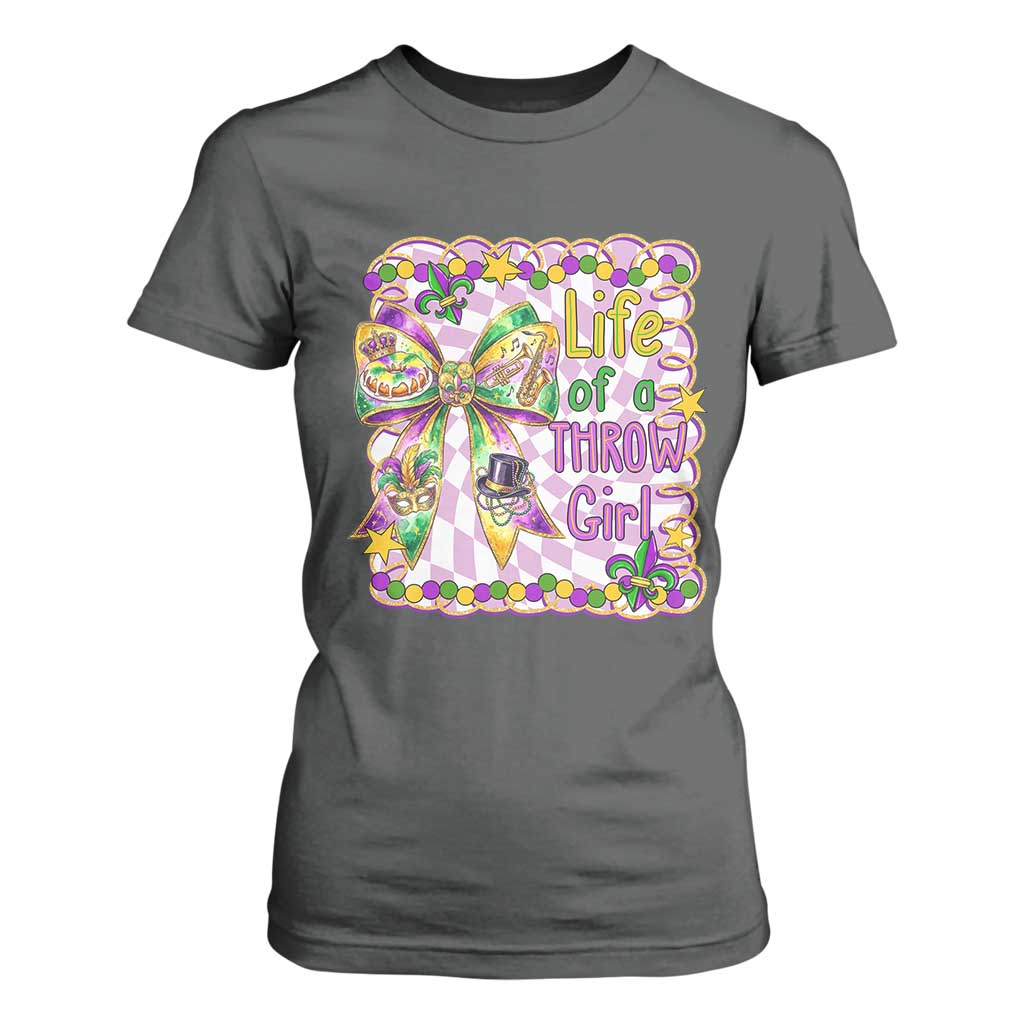 Funny Mardi Gras Throw Girl Life T Shirt For Women Coquette Bow Carnival TS11 Dark Heather Print Your Wear