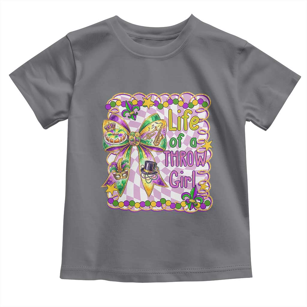 Funny Mardi Gras Throw Girl Life Toddler T Shirt Coquette Bow Carnival TS11 Charcoal Print Your Wear