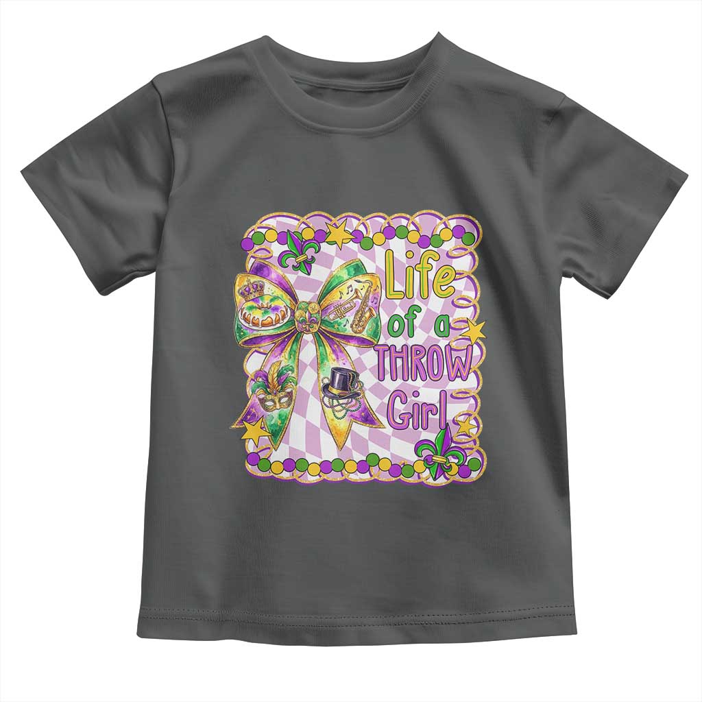 Funny Mardi Gras Throw Girl Life Toddler T Shirt Coquette Bow Carnival TS11 Dark Heather Print Your Wear
