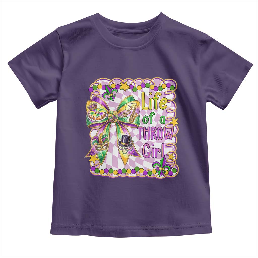 Funny Mardi Gras Throw Girl Life Toddler T Shirt Coquette Bow Carnival TS11 Purple Print Your Wear