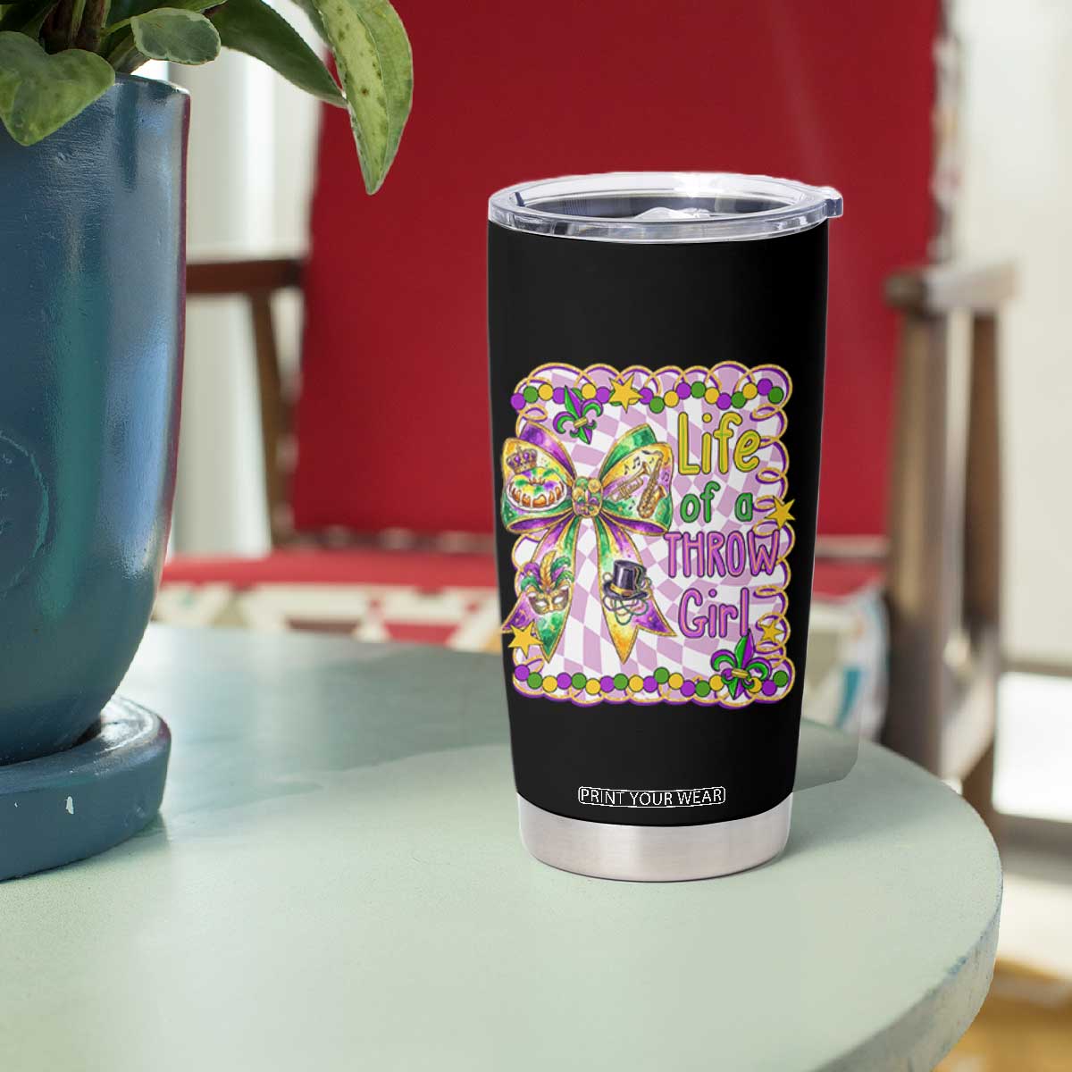 Funny Mardi Gras Throw Girl Life Tumbler Cup Coquette Bow Carnival TS11 Print Your Wear