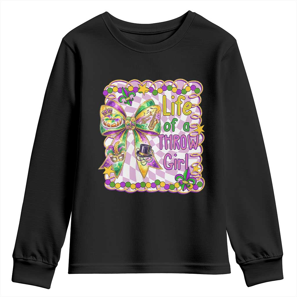 Funny Mardi Gras Throw Girl Life Youth Sweatshirt Coquette Bow Carnival TS11 Black Print Your Wear