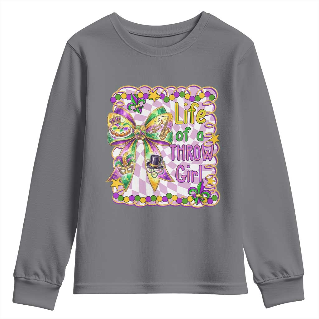 Funny Mardi Gras Throw Girl Life Youth Sweatshirt Coquette Bow Carnival TS11 Charcoal Print Your Wear