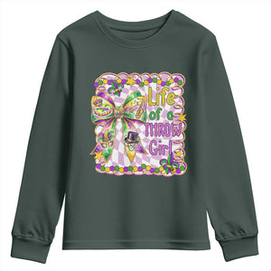Funny Mardi Gras Throw Girl Life Youth Sweatshirt Coquette Bow Carnival TS11 Dark Forest Green Print Your Wear