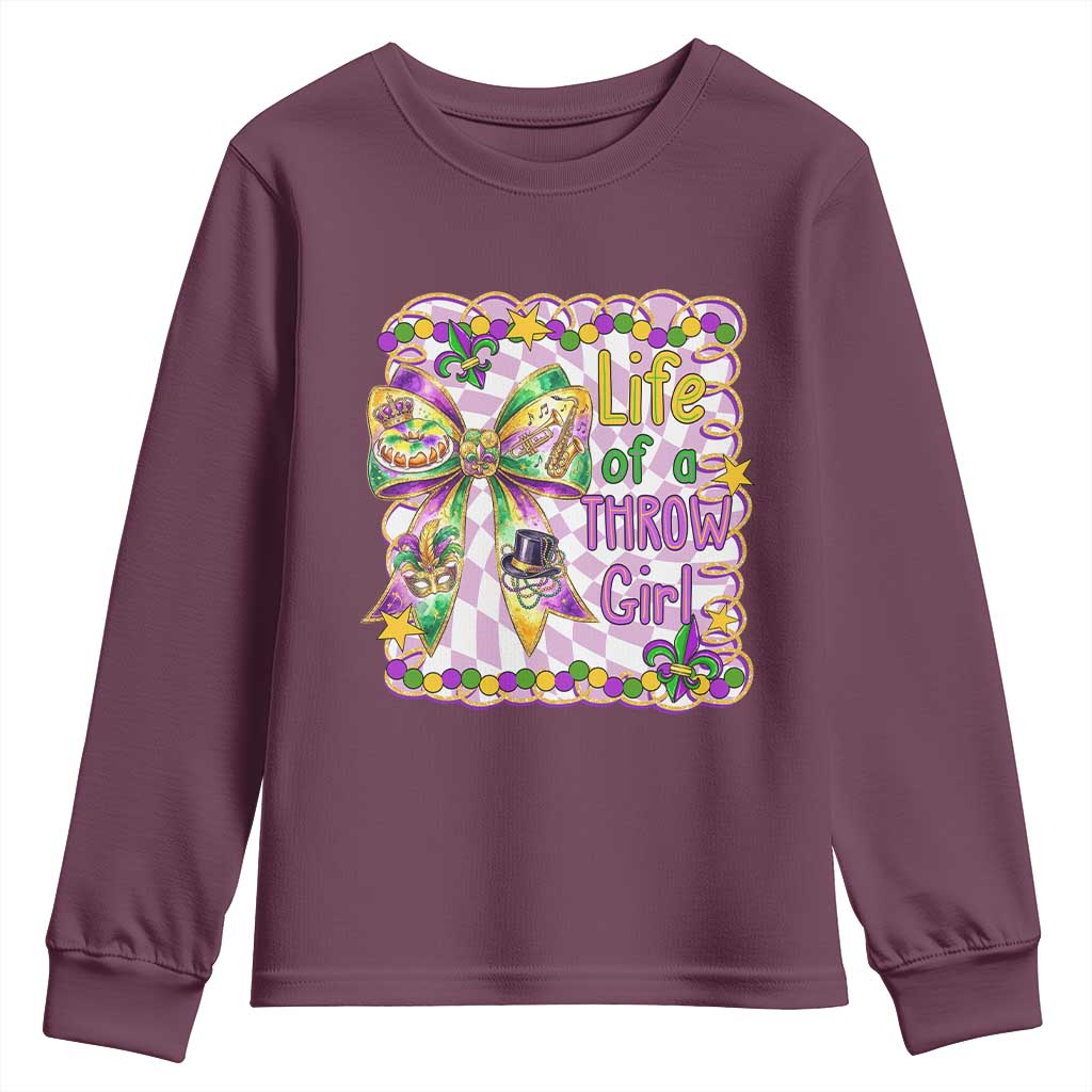 Funny Mardi Gras Throw Girl Life Youth Sweatshirt Coquette Bow Carnival TS11 Maroon Print Your Wear