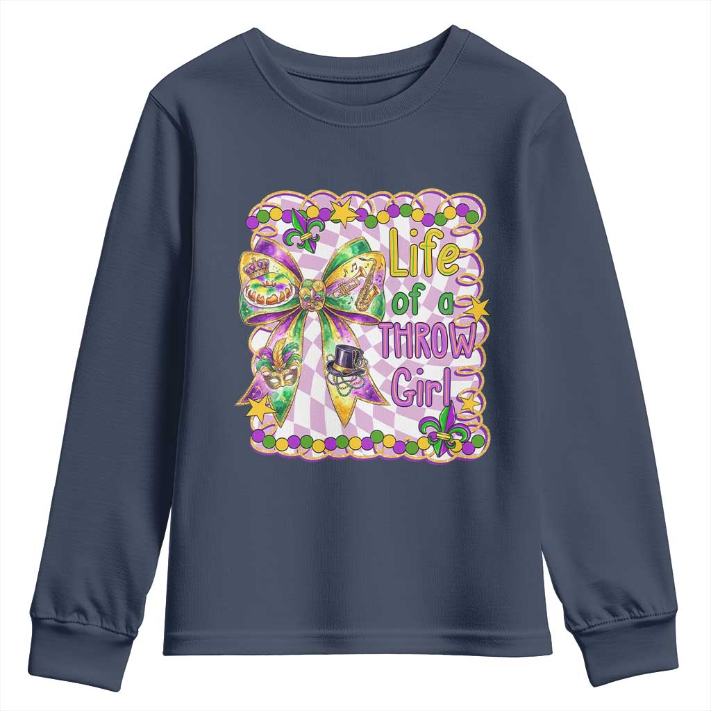 Funny Mardi Gras Throw Girl Life Youth Sweatshirt Coquette Bow Carnival TS11 Navy Print Your Wear
