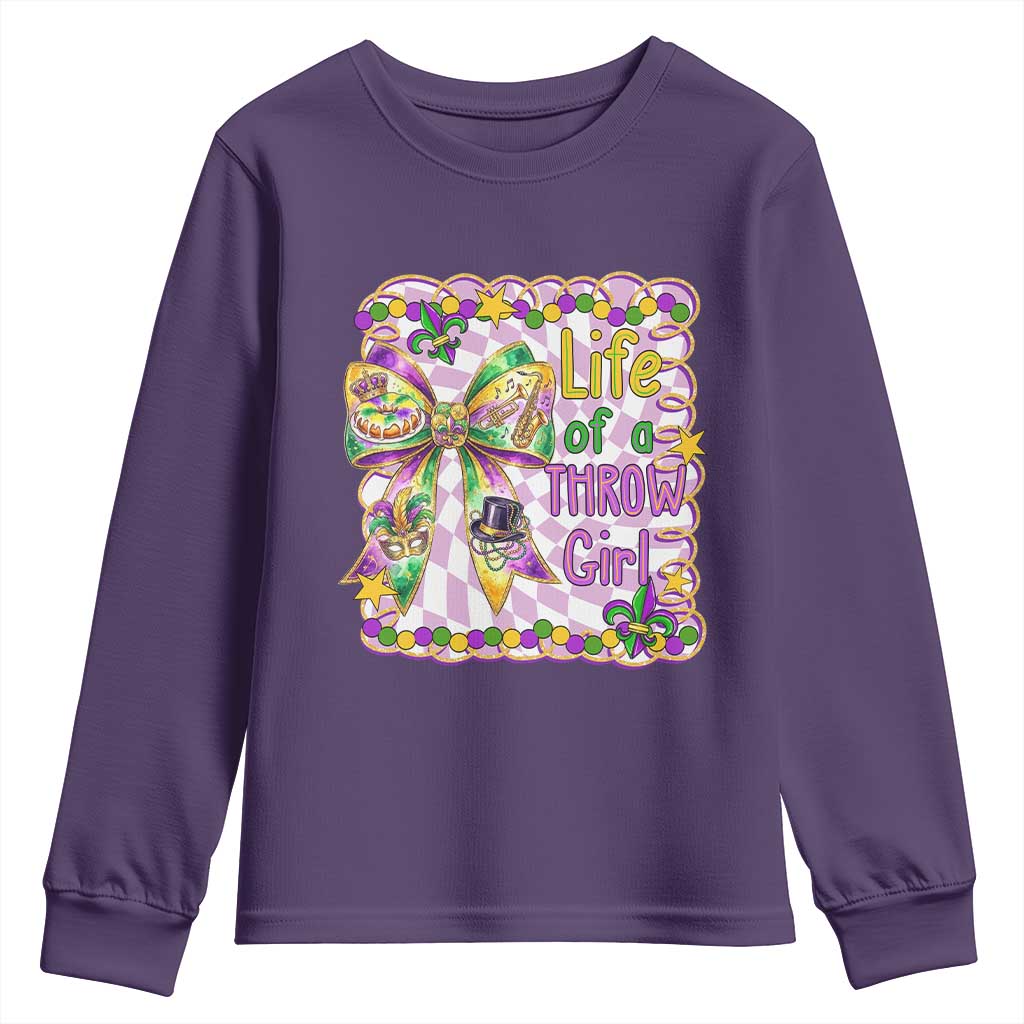 Funny Mardi Gras Throw Girl Life Youth Sweatshirt Coquette Bow Carnival TS11 Purple Print Your Wear