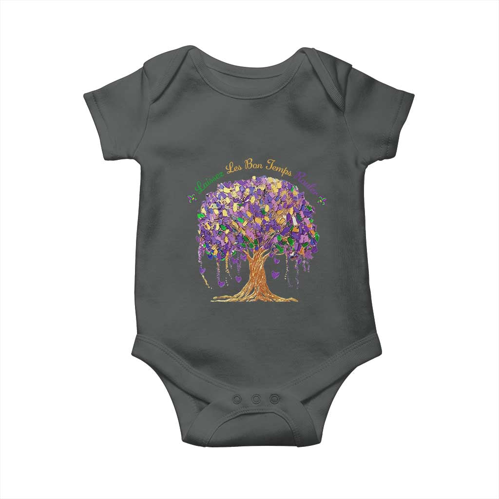 Mardi Gras Tree Brushstroke Graphic Baby Onesie Laissez Les Bon Temps Rouler TS11 Dark Heather Print Your Wear