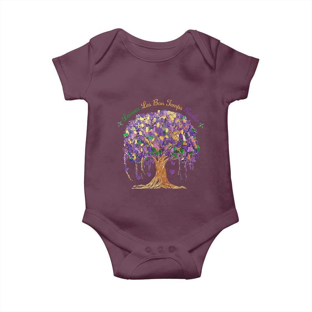 Mardi Gras Tree Brushstroke Graphic Baby Onesie Laissez Les Bon Temps Rouler TS11 Maroon Print Your Wear