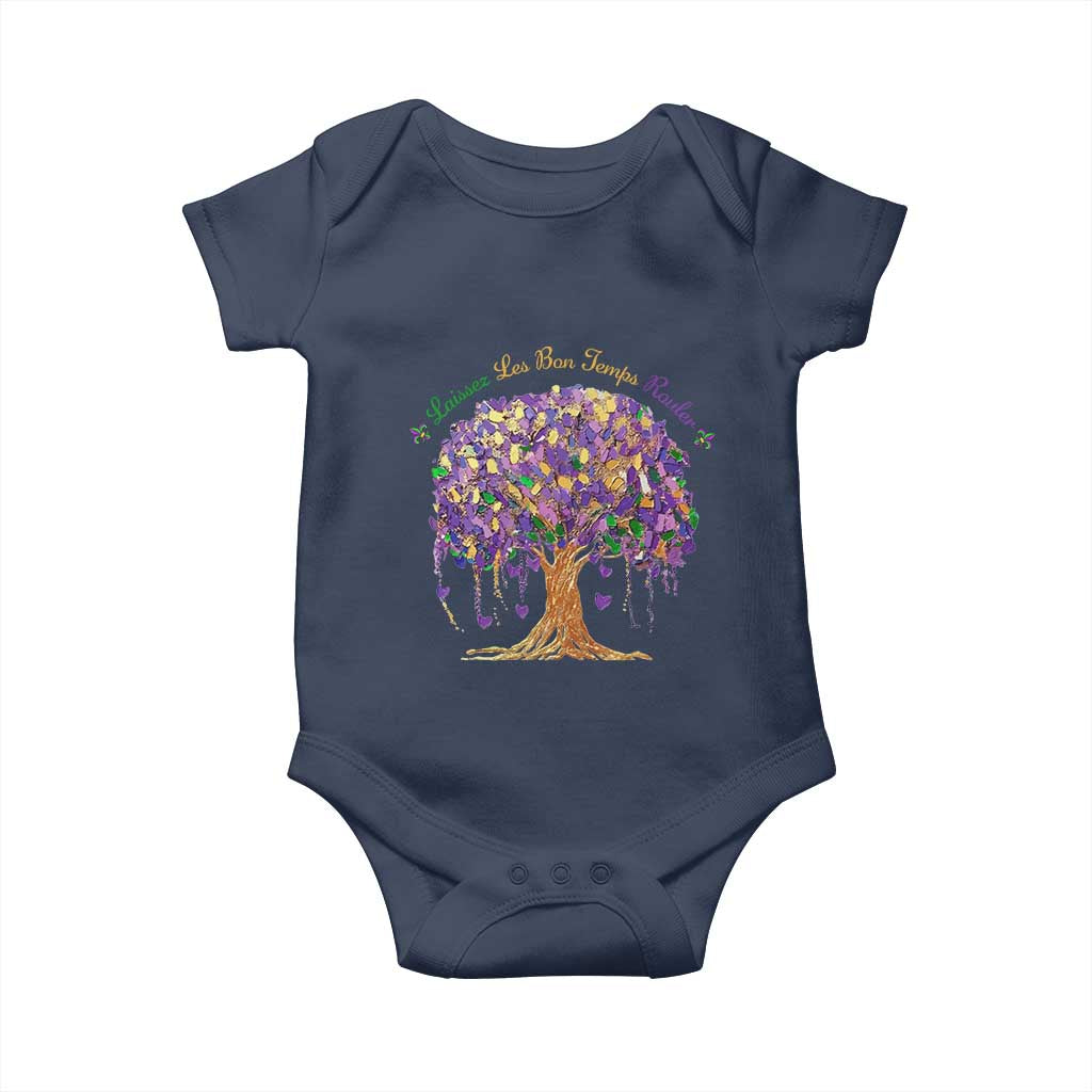 Mardi Gras Tree Brushstroke Graphic Baby Onesie Laissez Les Bon Temps Rouler TS11 Navy Print Your Wear