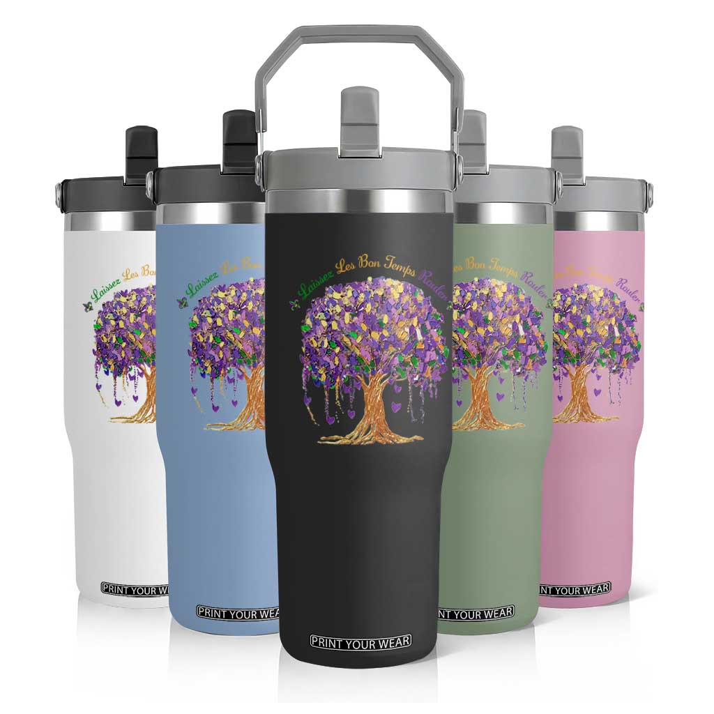 Mardi Gras Tree Brushstroke Graphic Flip Straw Tumbler Laissez Les Bon Temps Rouler TS11 Print Your Wear