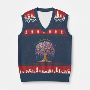 Mardi Gras Tree Brushstroke Graphic V-Neck Knit Sweater Vest Laissez Les Bon Temps Rouler TS11 Navy Red Print Your Wear