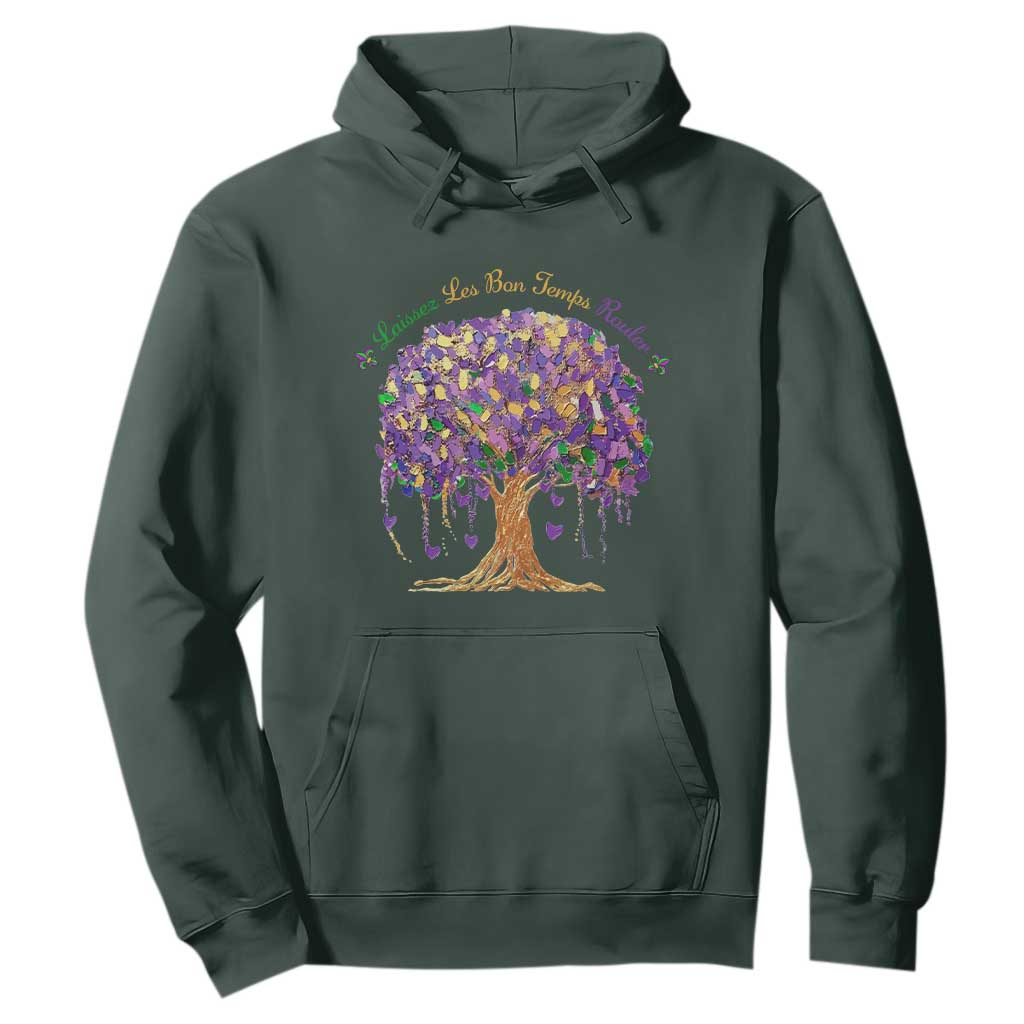 Mardi Gras Tree Brushstroke Graphic Hoodie Laissez Les Bon Temps Rouler TS11 Dark Forest Green Print Your Wear