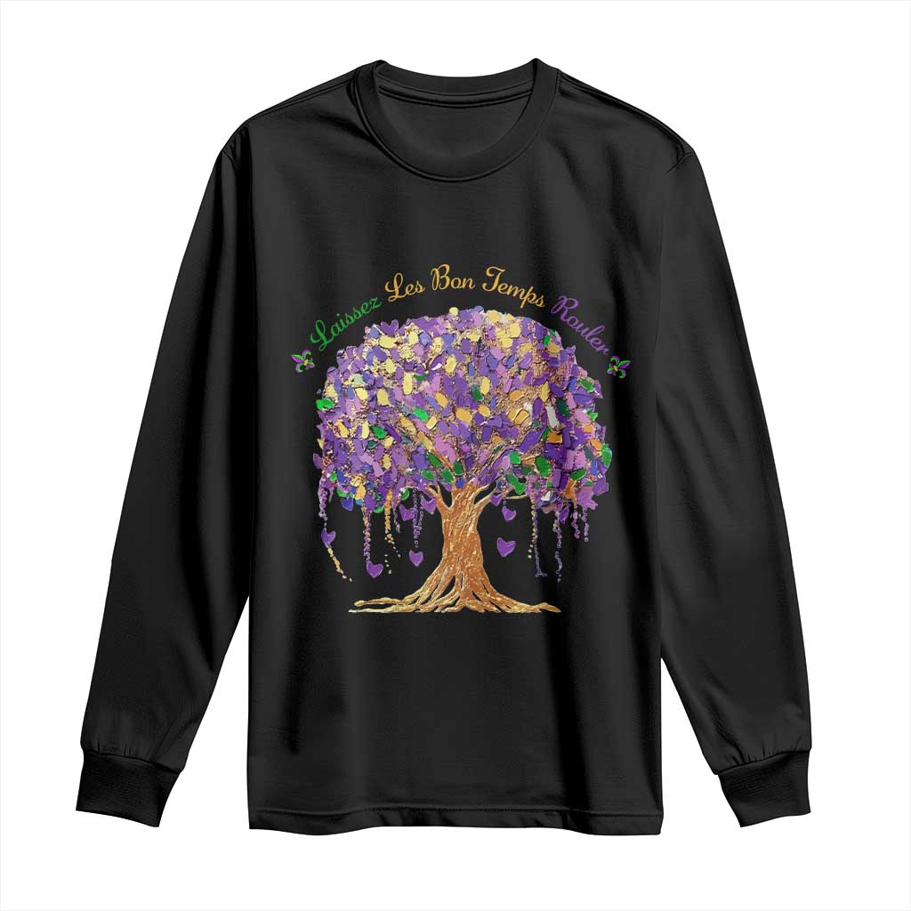 Mardi Gras Tree Brushstroke Graphic Long Sleeve Shirt Laissez Les Bon Temps Rouler TS11 Black Print Your Wear