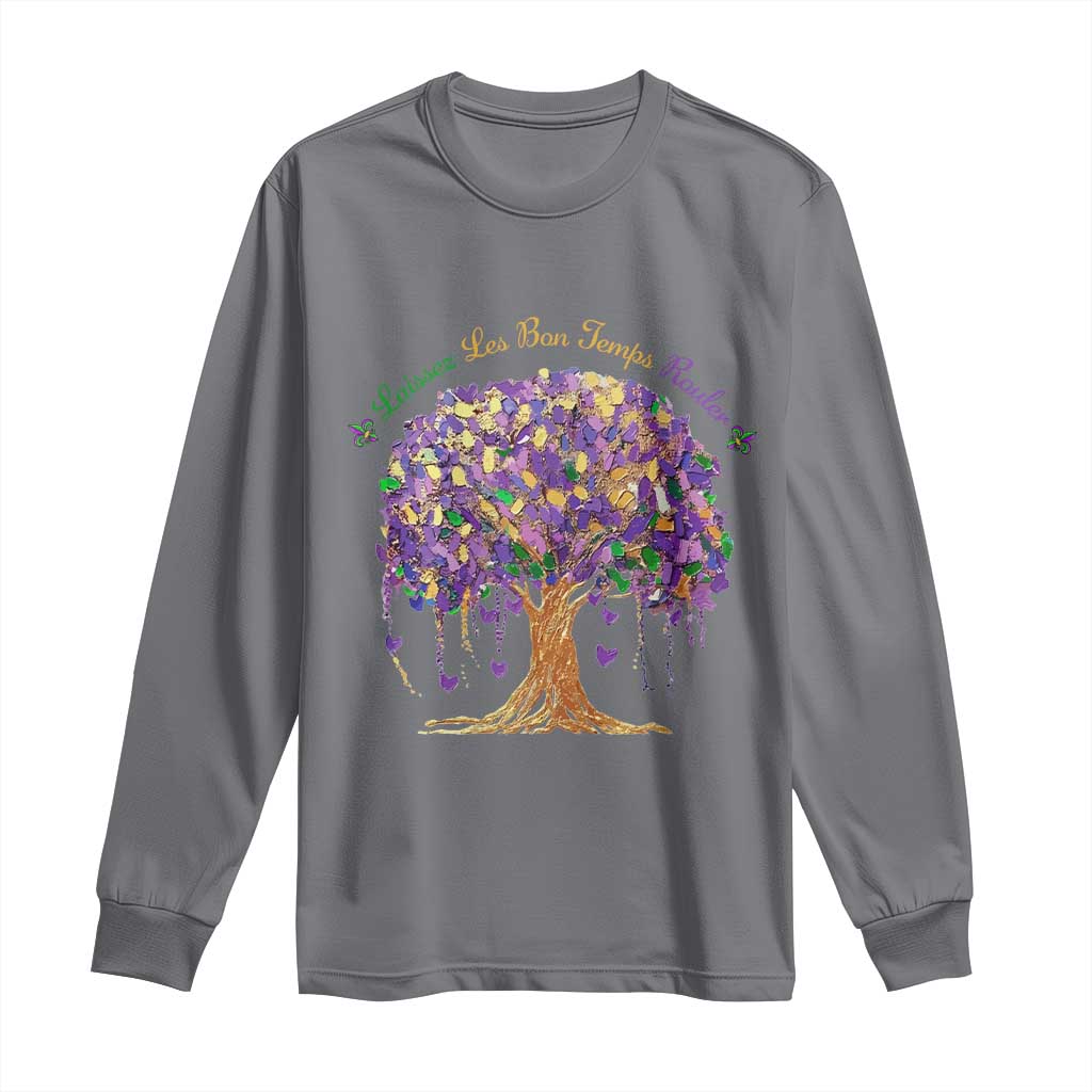 Mardi Gras Tree Brushstroke Graphic Long Sleeve Shirt Laissez Les Bon Temps Rouler TS11 Charcoal Print Your Wear