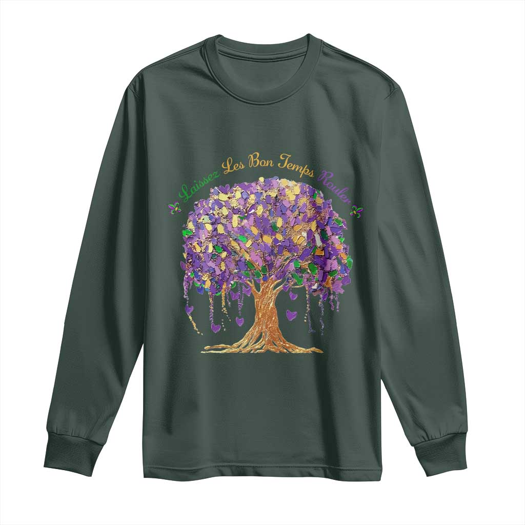 Mardi Gras Tree Brushstroke Graphic Long Sleeve Shirt Laissez Les Bon Temps Rouler TS11 Dark Forest Green Print Your Wear