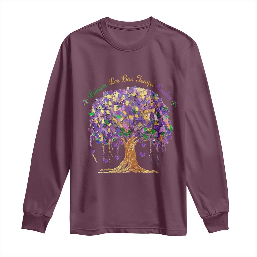 Mardi Gras Tree Brushstroke Graphic Long Sleeve Shirt Laissez Les Bon Temps Rouler TS11 Maroon Print Your Wear
