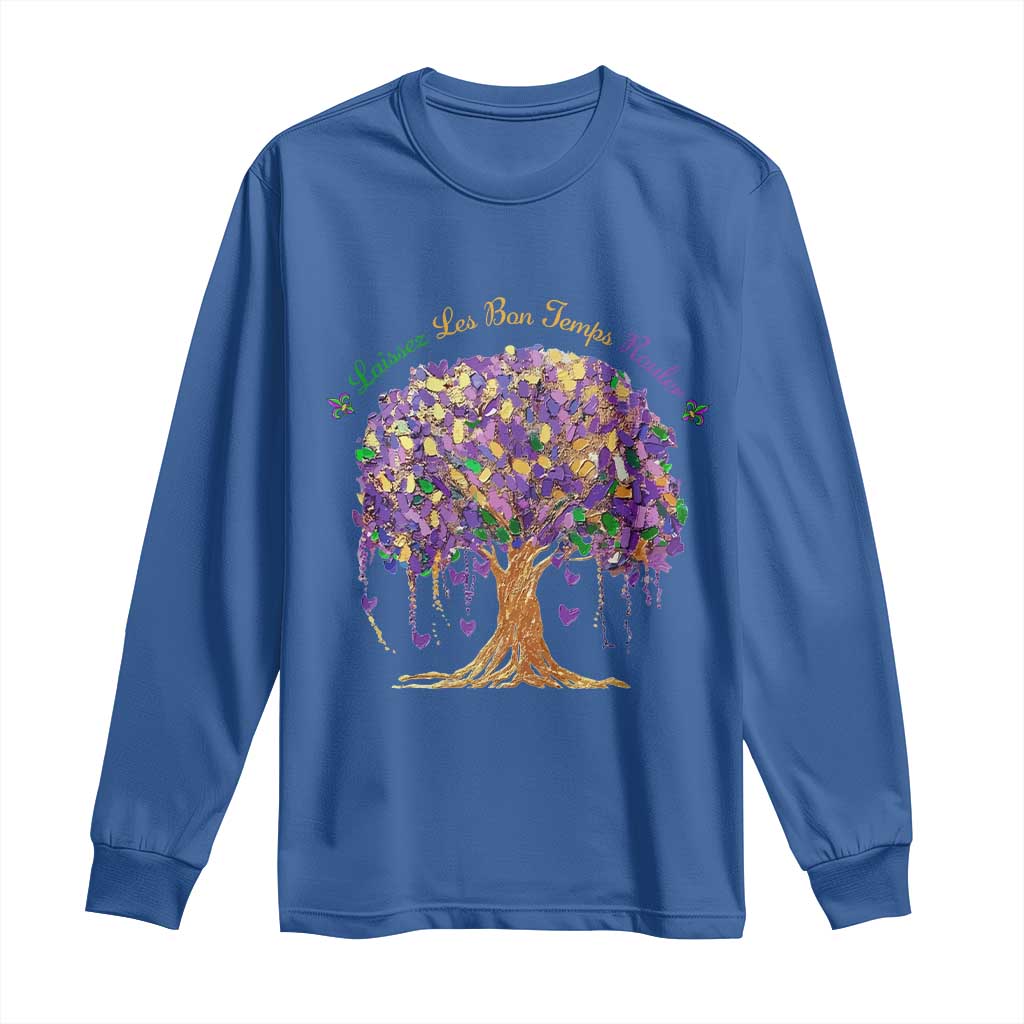 Mardi Gras Tree Brushstroke Graphic Long Sleeve Shirt Laissez Les Bon Temps Rouler TS11 Royal Blue Print Your Wear