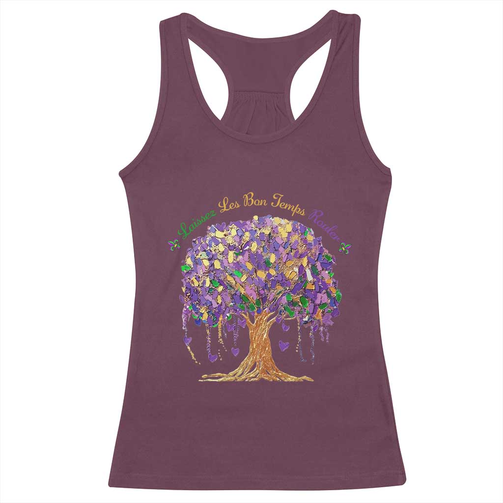 Mardi Gras Tree Brushstroke Graphic Racerback Tank Top Laissez Les Bon Temps Rouler TS11 Maroon Print Your Wear