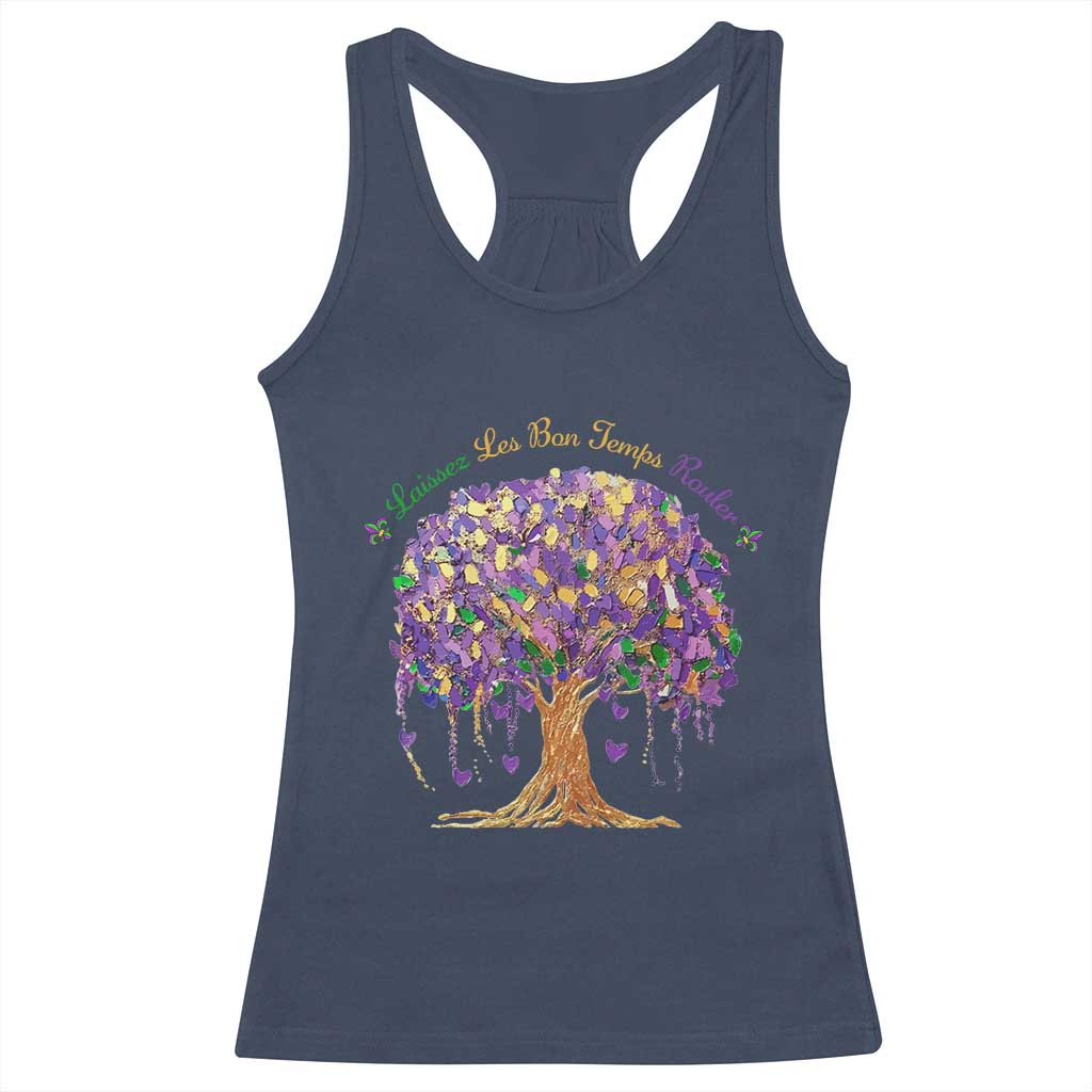 Mardi Gras Tree Brushstroke Graphic Racerback Tank Top Laissez Les Bon Temps Rouler TS11 Navy Print Your Wear