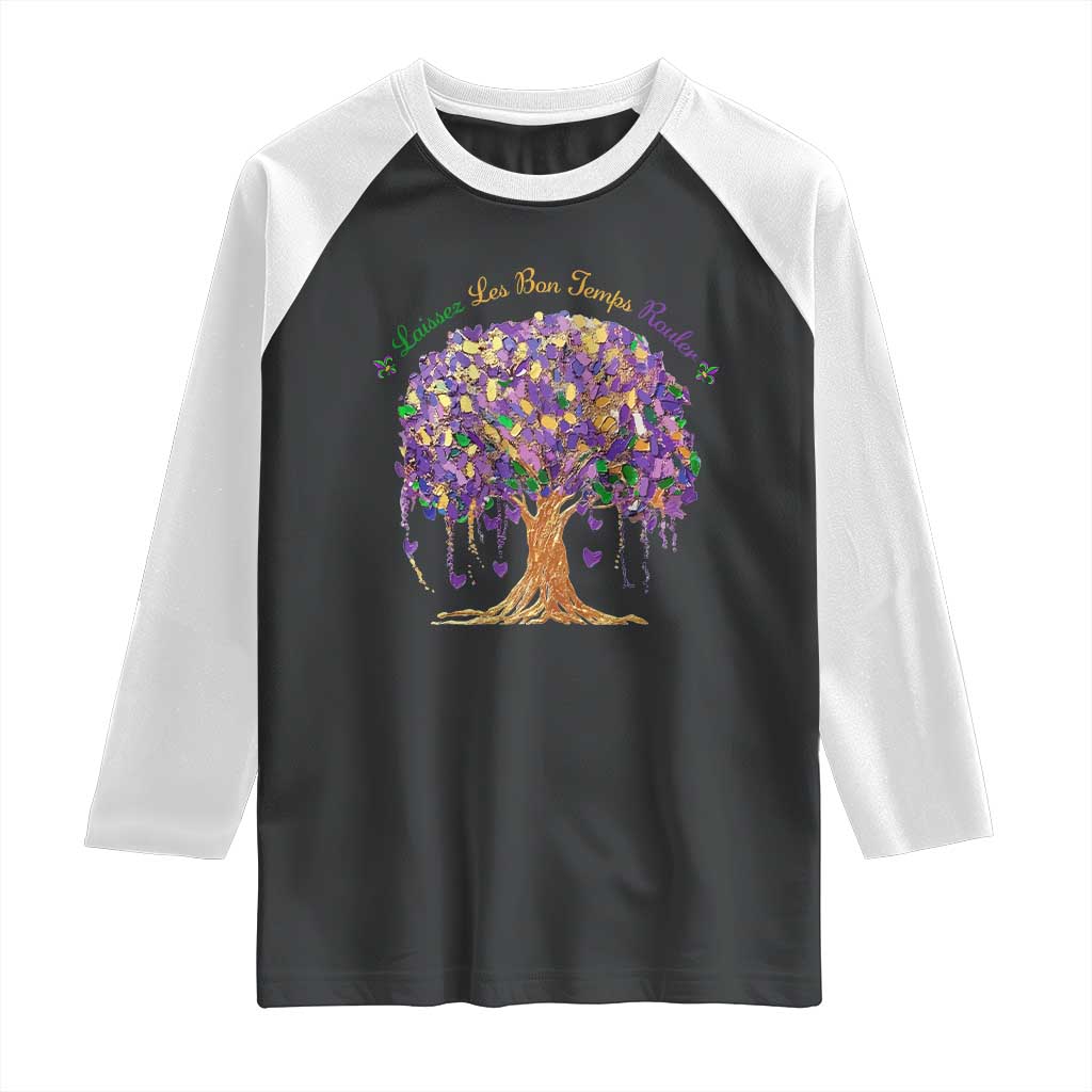 Mardi Gras Tree Brushstroke Graphic Raglan Shirt Laissez Les Bon Temps Rouler TS11 Black White Print Your Wear