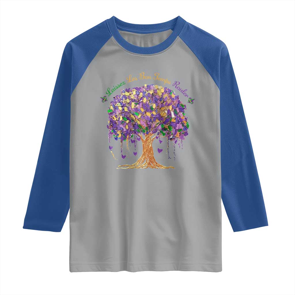 Mardi Gras Tree Brushstroke Graphic Raglan Shirt Laissez Les Bon Temps Rouler TS11 Sport Gray Royal Print Your Wear