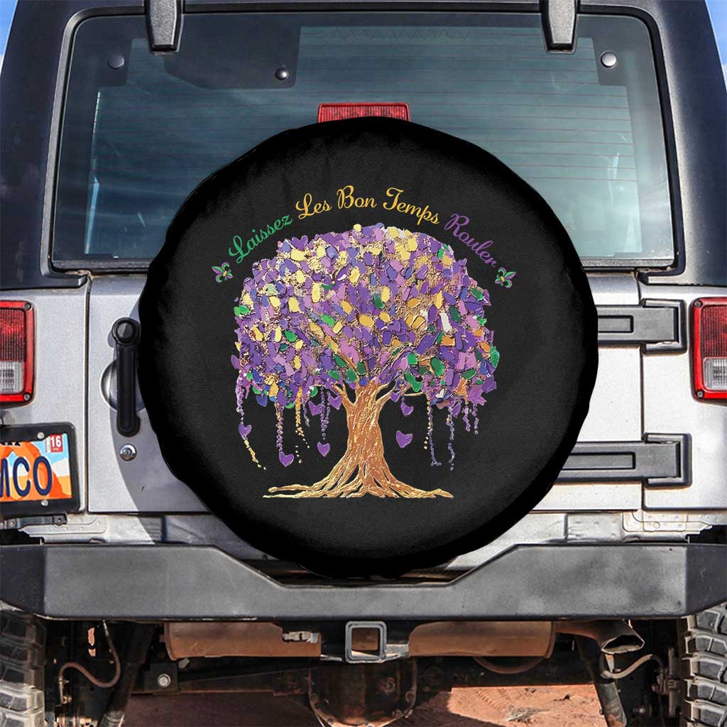 Mardi Gras Tree Brushstroke Graphic Spare Tire Cover Laissez Les Bon Temps Rouler TS11 No hole Black Print Your Wear