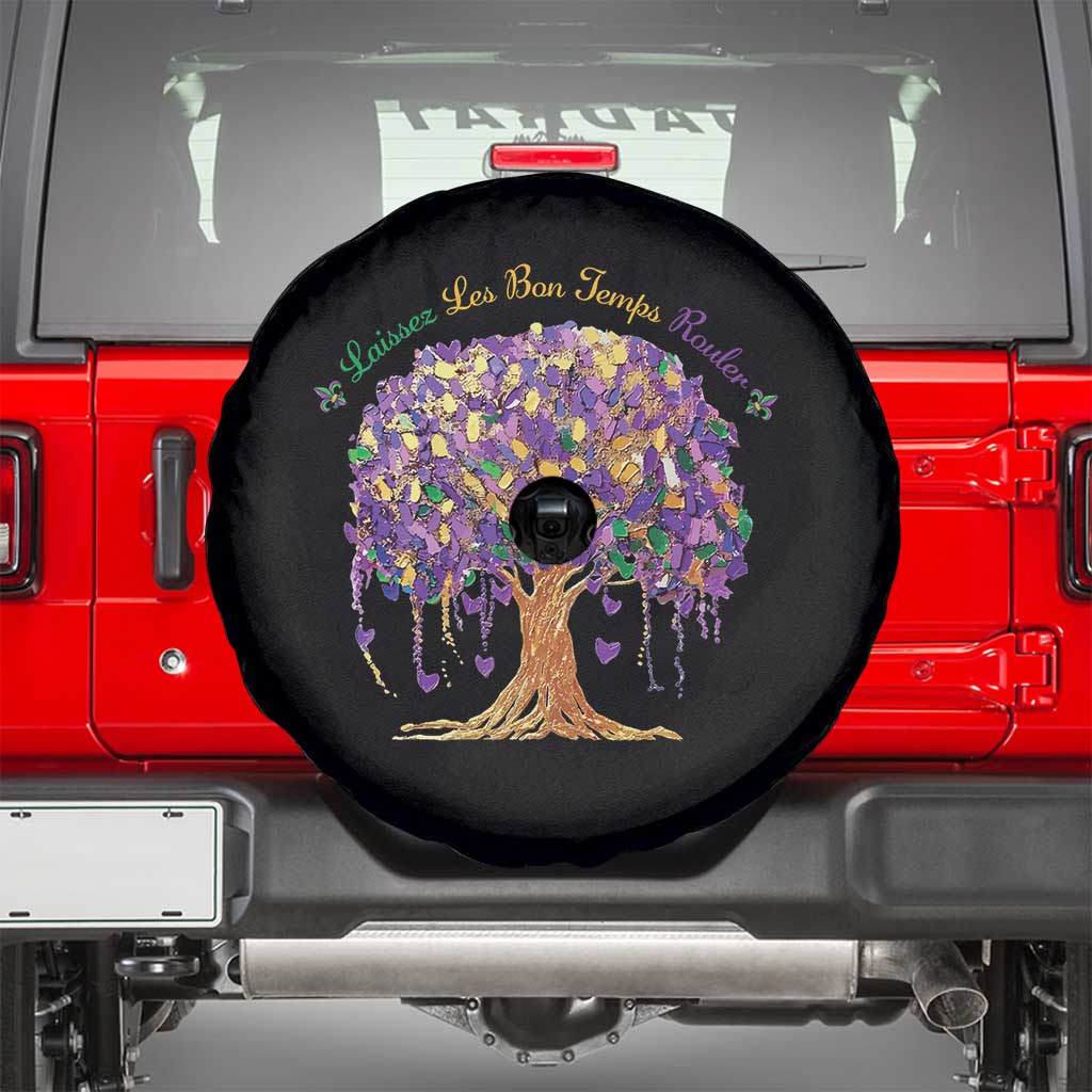 Mardi Gras Tree Brushstroke Graphic Spare Tire Cover Laissez Les Bon Temps Rouler TS11 Black Print Your Wear