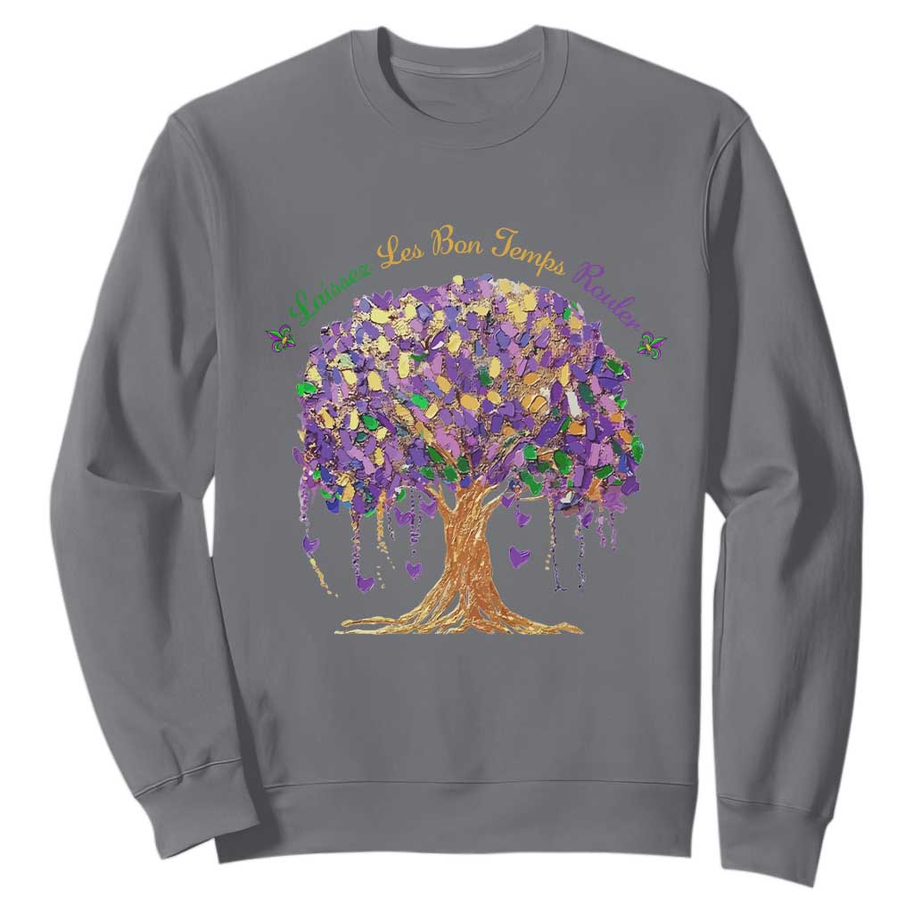 Mardi Gras Tree Brushstroke Graphic Sweatshirt Laissez Les Bon Temps Rouler TS11 Charcoal Print Your Wear