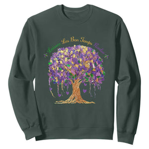 Mardi Gras Tree Brushstroke Graphic Sweatshirt Laissez Les Bon Temps Rouler TS11 Dark Forest Green Print Your Wear