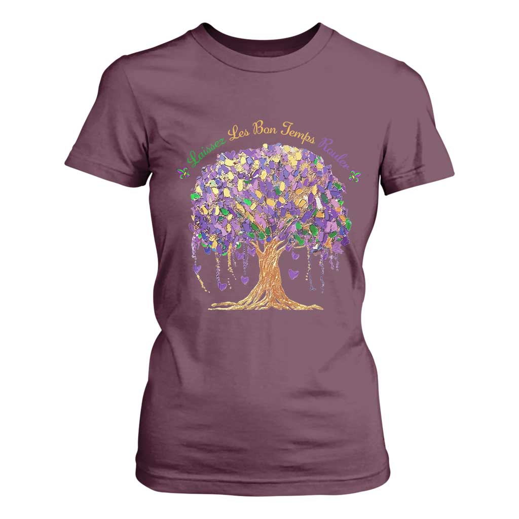 Mardi Gras Tree Brushstroke Graphic T Shirt For Women Laissez Les Bon Temps Rouler TS11 Maroon Print Your Wear