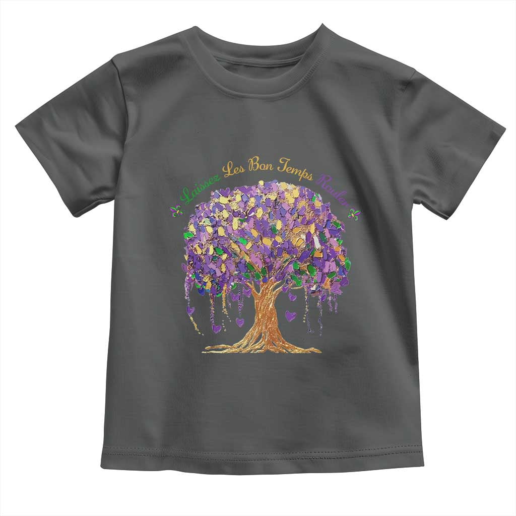 Mardi Gras Tree Brushstroke Graphic Toddler T Shirt Laissez Les Bon Temps Rouler TS11 Dark Heather Print Your Wear