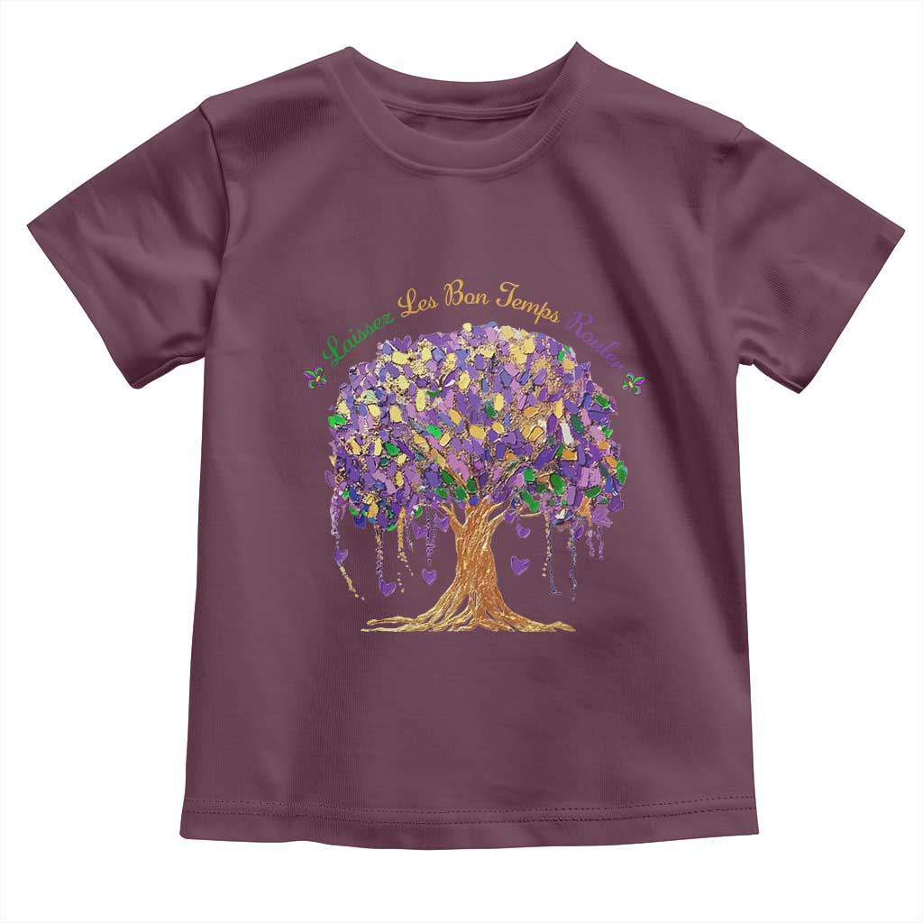 Mardi Gras Tree Brushstroke Graphic Toddler T Shirt Laissez Les Bon Temps Rouler TS11 Maroon Print Your Wear