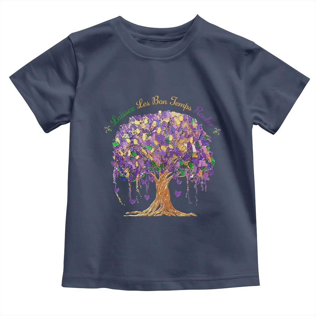 Mardi Gras Tree Brushstroke Graphic Toddler T Shirt Laissez Les Bon Temps Rouler TS11 Navy Print Your Wear