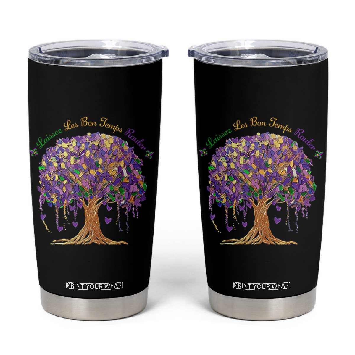 Mardi Gras Tree Brushstroke Graphic Tumbler Cup Laissez Les Bon Temps Rouler TS11 Black Print Your Wear