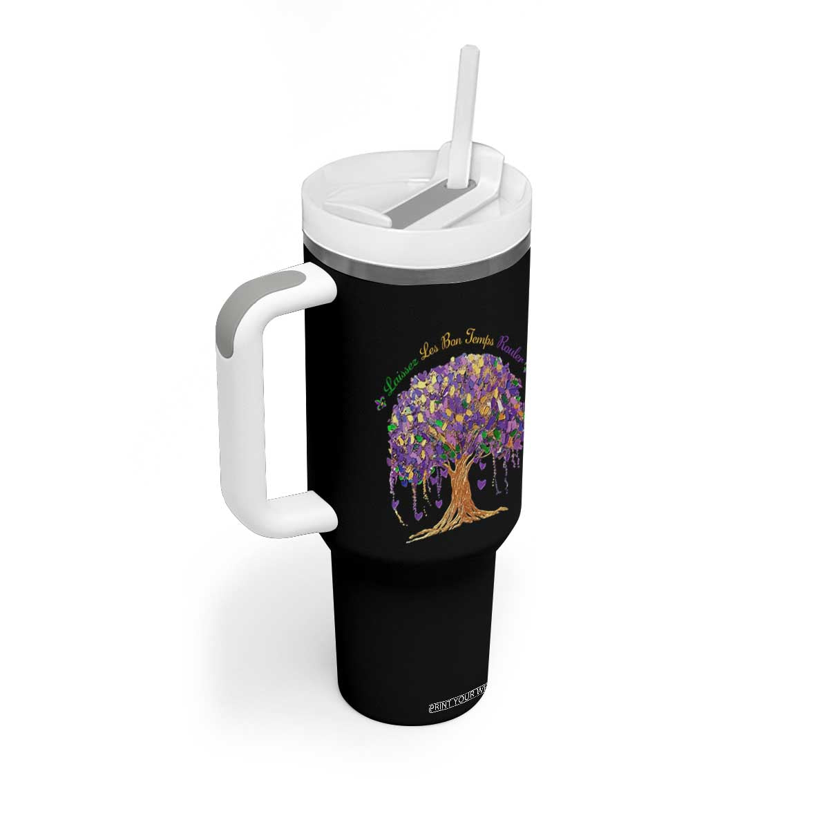 Mardi Gras Tree Brushstroke Graphic Tumbler With Handle Laissez Les Bon Temps Rouler TS11 Print Your Wear
