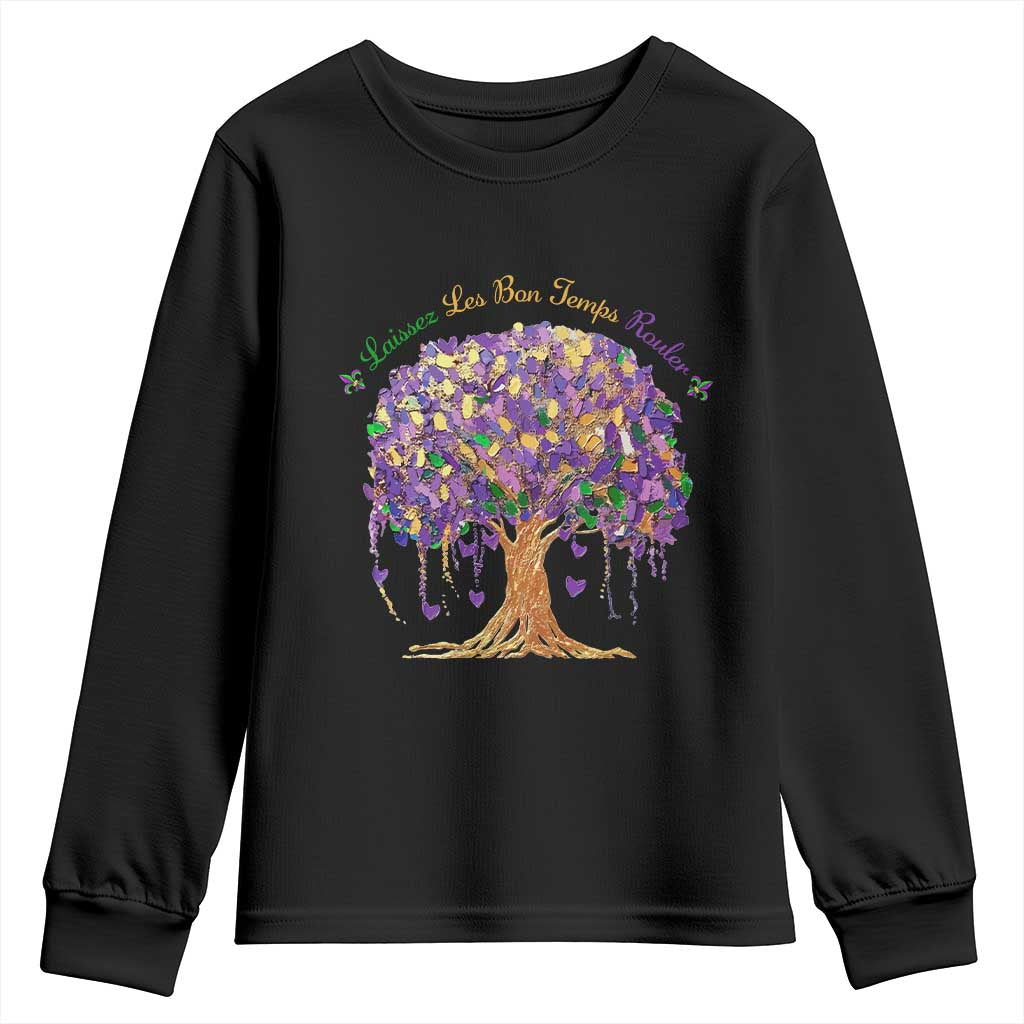 Mardi Gras Tree Brushstroke Graphic Youth Sweatshirt Laissez Les Bon Temps Rouler TS11 Black Print Your Wear