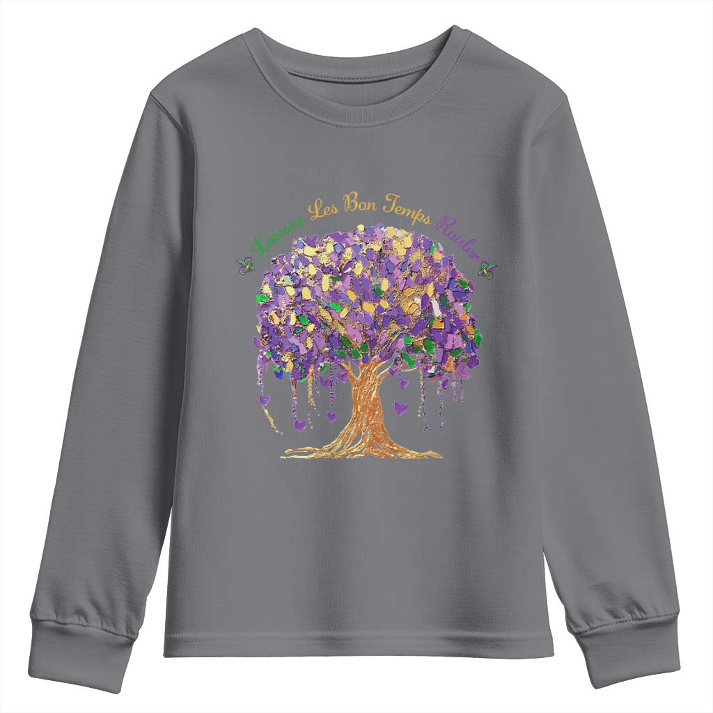 Mardi Gras Tree Brushstroke Graphic Youth Sweatshirt Laissez Les Bon Temps Rouler TS11 Charcoal Print Your Wear