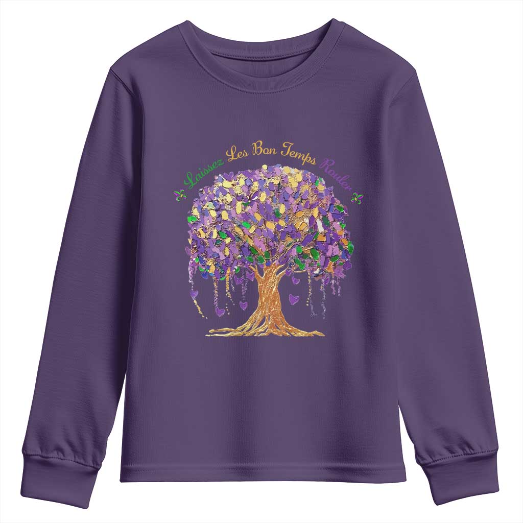 Mardi Gras Tree Brushstroke Graphic Youth Sweatshirt Laissez Les Bon Temps Rouler TS11 Purple Print Your Wear