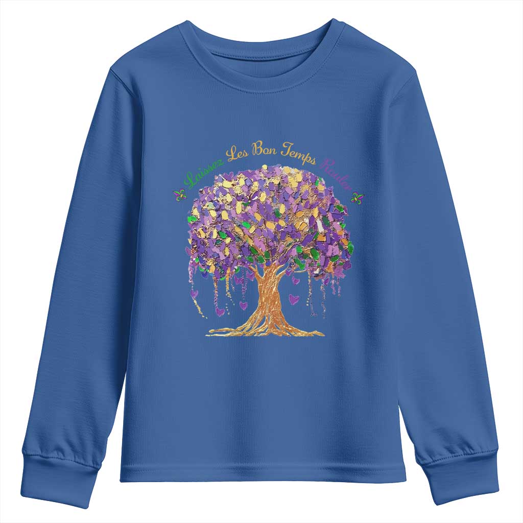Mardi Gras Tree Brushstroke Graphic Youth Sweatshirt Laissez Les Bon Temps Rouler TS11 Royal Blue Print Your Wear